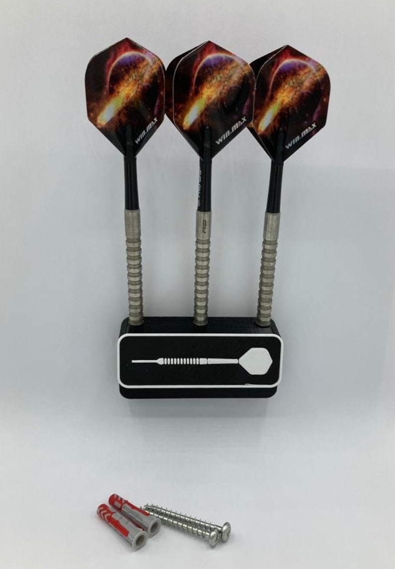 Personalized wall holder for steel and soft darts with your own name without visible screw holes image 2