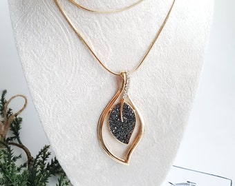 Boho leaf pendant necklace, Silver long filigree leaf charm lariat necklace, Long gold necklace