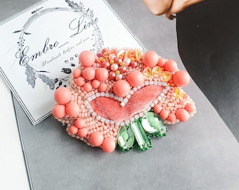 Beaded jewelry flower peony lapel pin, fabric flower brooch beaded vegan gift ideas shawl brooch pin