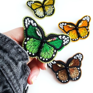 Butterfly beaded brooch, Insect Monarch butterfly brooch, Rainbow butterfly beaded brooch, gold butterfly pin