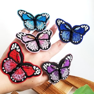 Butterfly beaded brooch, Insect Monarch butterfly brooch, Rainbow butterfly beaded brooch, gold butterfly pin