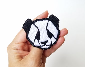 Adopt a pet panda animal beaded brooch, Geometric animal pin embroidered animal handmade jewelry lapel pin