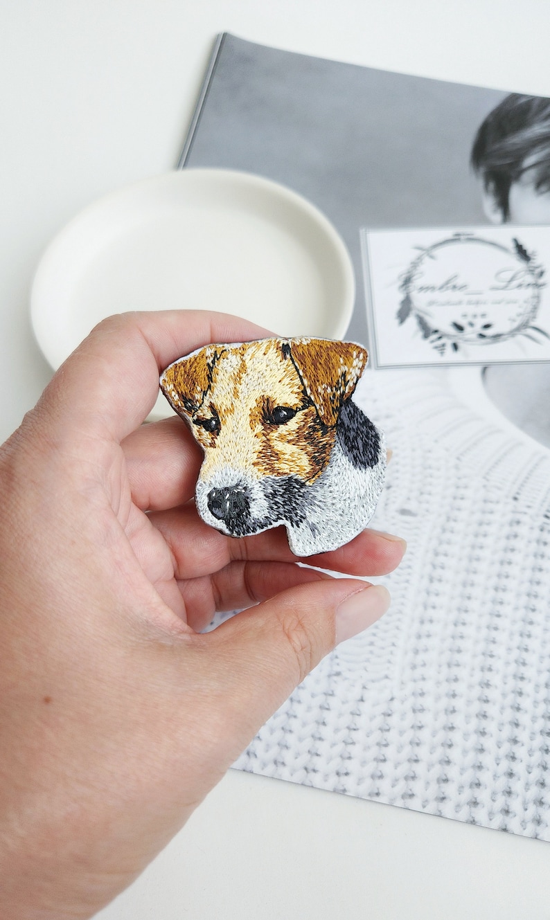 Mascota de foto retrato broche moderno, Broche único pin de retrato de mascota personalizado, Retrato bordado perro con cordones imagen 8