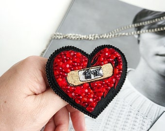 When calls the heart shaped brooch, Bleeding heart jewelry modern brooch, Steam punk beaded gothic brooch