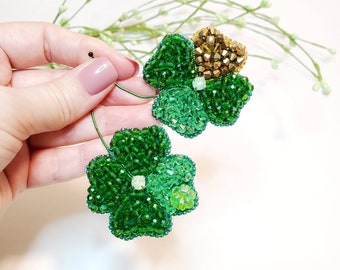 Lucky clover brooch shamrock pin, Jr bridesmaid gift unique brooch, Leaf brooch wanderlust jewelry