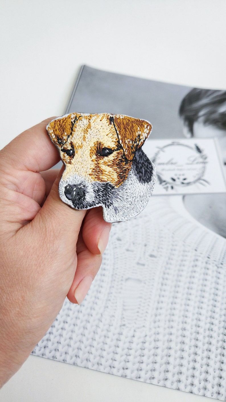 Mascota de foto retrato broche moderno, Broche único pin de retrato de mascota personalizado, Retrato bordado perro con cordones imagen 3