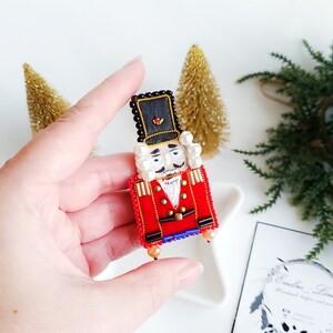Nutcracker soldier beaded brooch, long stud earrings, nutcracker earrings army gift ideas unique brooch