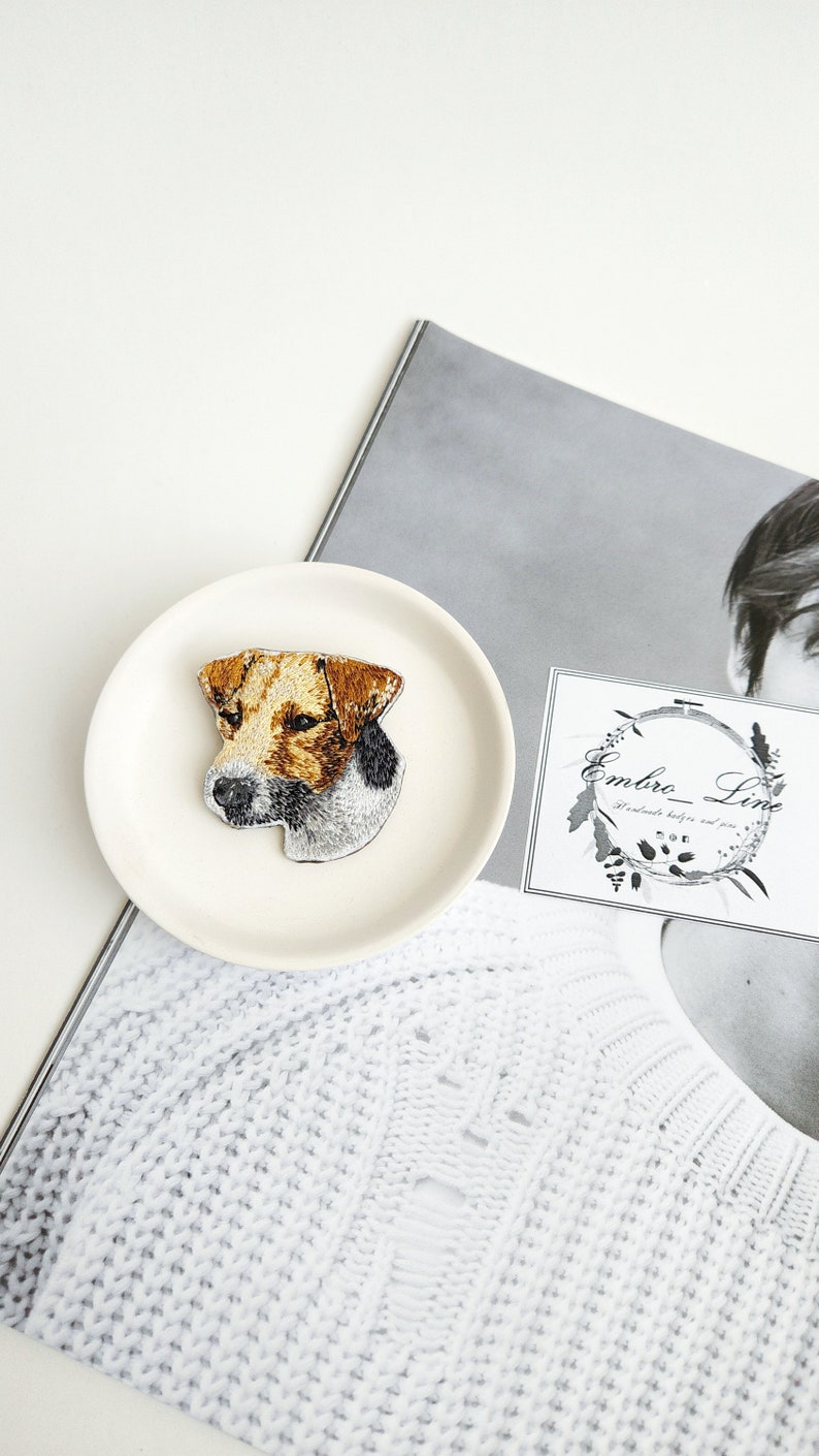 Mascota de foto retrato broche moderno, Broche único pin de retrato de mascota personalizado, Retrato bordado perro con cordones imagen 6