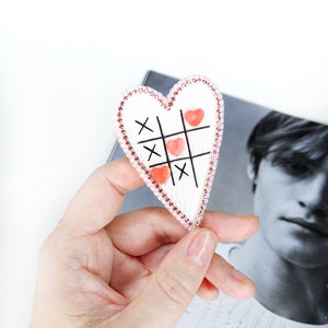 When calls the heart shaped brooch, tic tac toe valentine gift, Anime fan gift tic tac toe pin