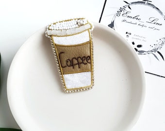 But First Coffee brooch, Beaded brooch vegan gift ideas, Beaded brooch handmade jewelry coffee pin