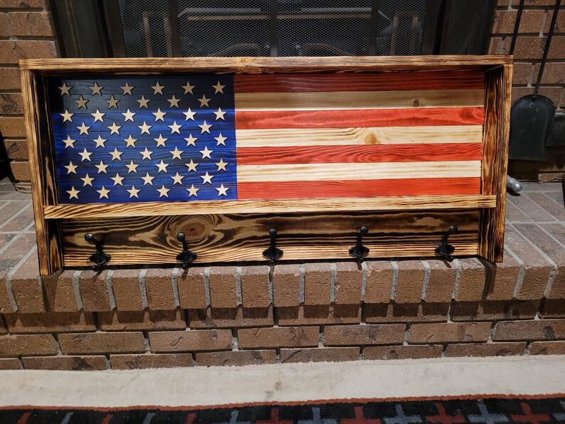 Rustic Wooden American Flag Coat Rack Etsy