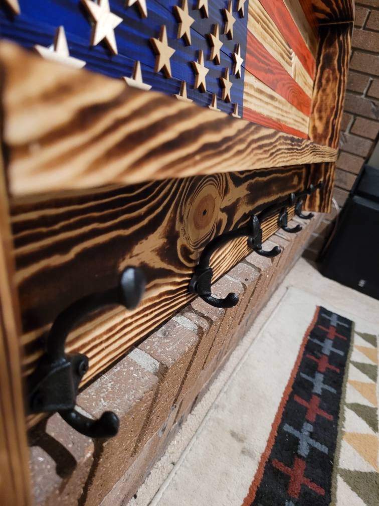 Rustic Wooden American Flag Coat Rack Etsy