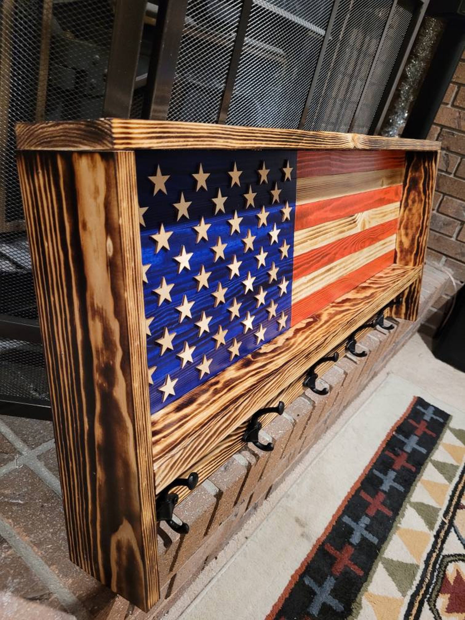 Rustic Wooden American Flag Coat Rack Etsy