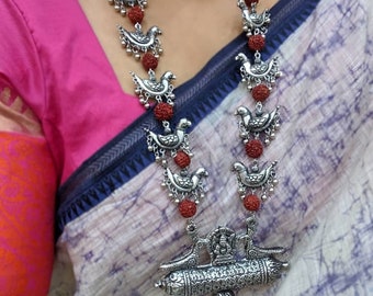 Oxidized Bird Necklace with earrings | Oxidized Indian jewelry for women | Silver necklace set