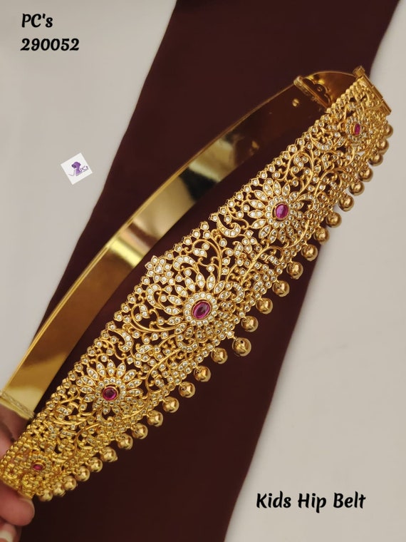 CZ gold plated Vaddanam / Traditional Indian Wedding Hip belt Indian Gold  Waist Temple design Indian waist belt wedding Bridal Kamarbandh