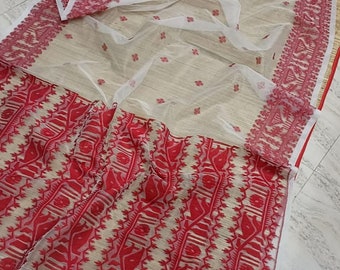 Exclusive Soft Dakhai Jamdani Saree With All over resham weaving with mina work Durga Pooja Saree Festive Saree Party Wear saree