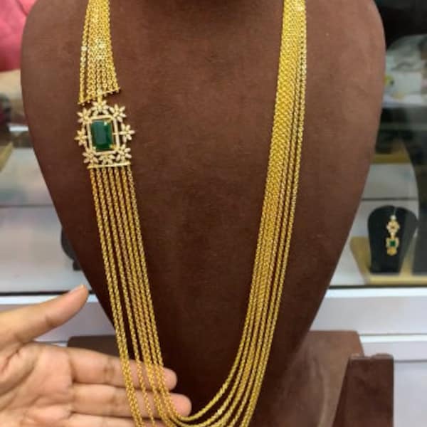 Gold Plated  7 Line Mop chain with Gemstone | Gold necklace for women |  Indian Gold Jewelry