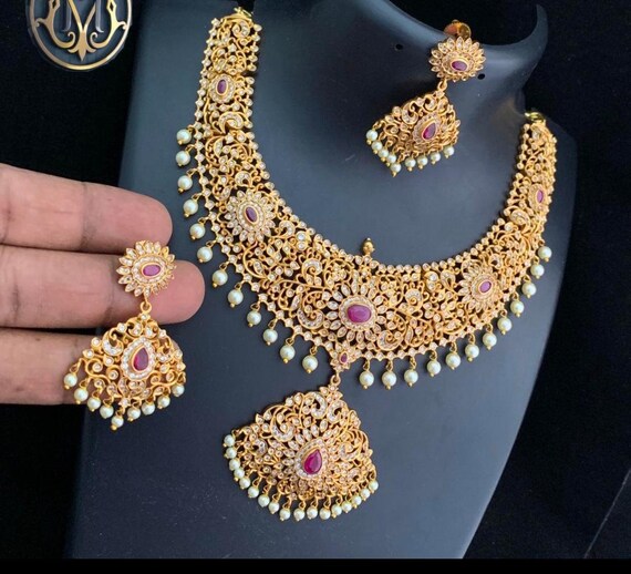 Temple Jewellery Bridal jewelry traditional jewelry matte gold necklace south indian jewelry indian jewelry ethnic jewelry