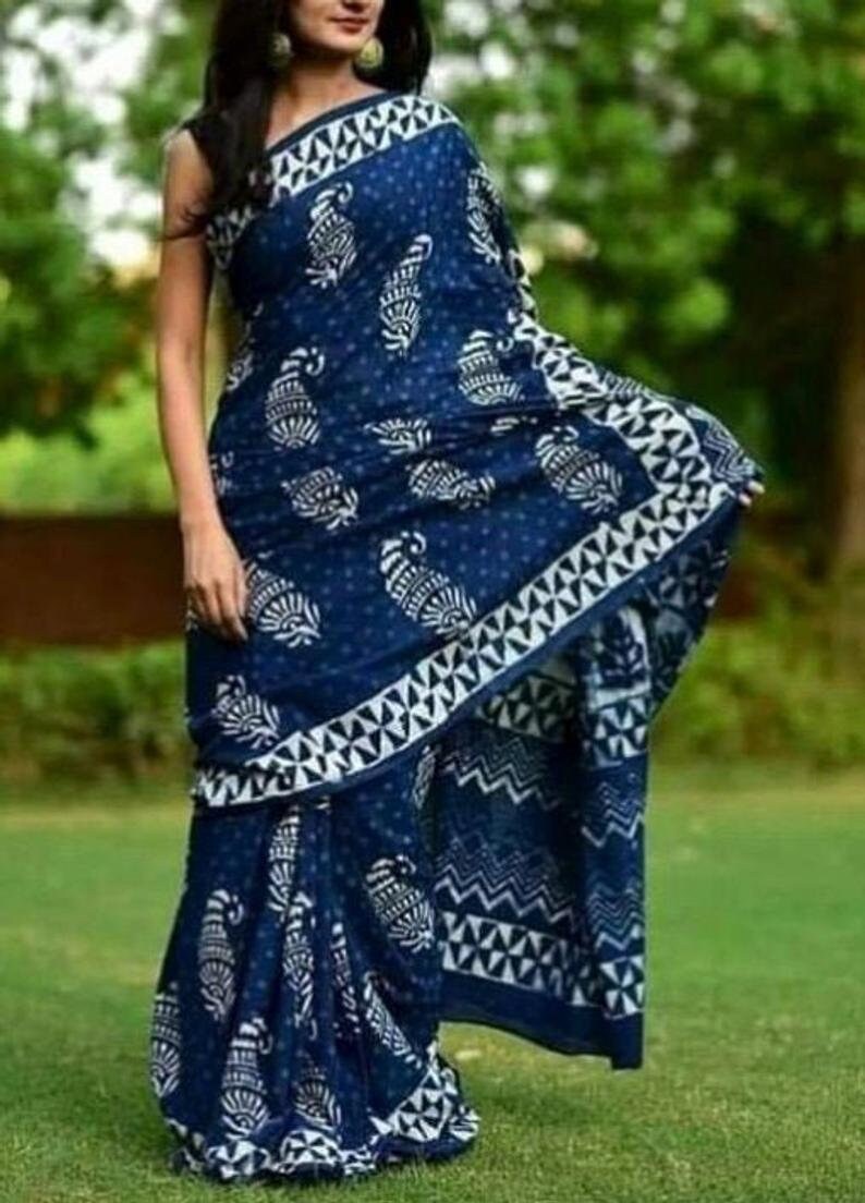 indigo mulmul cotton sarees