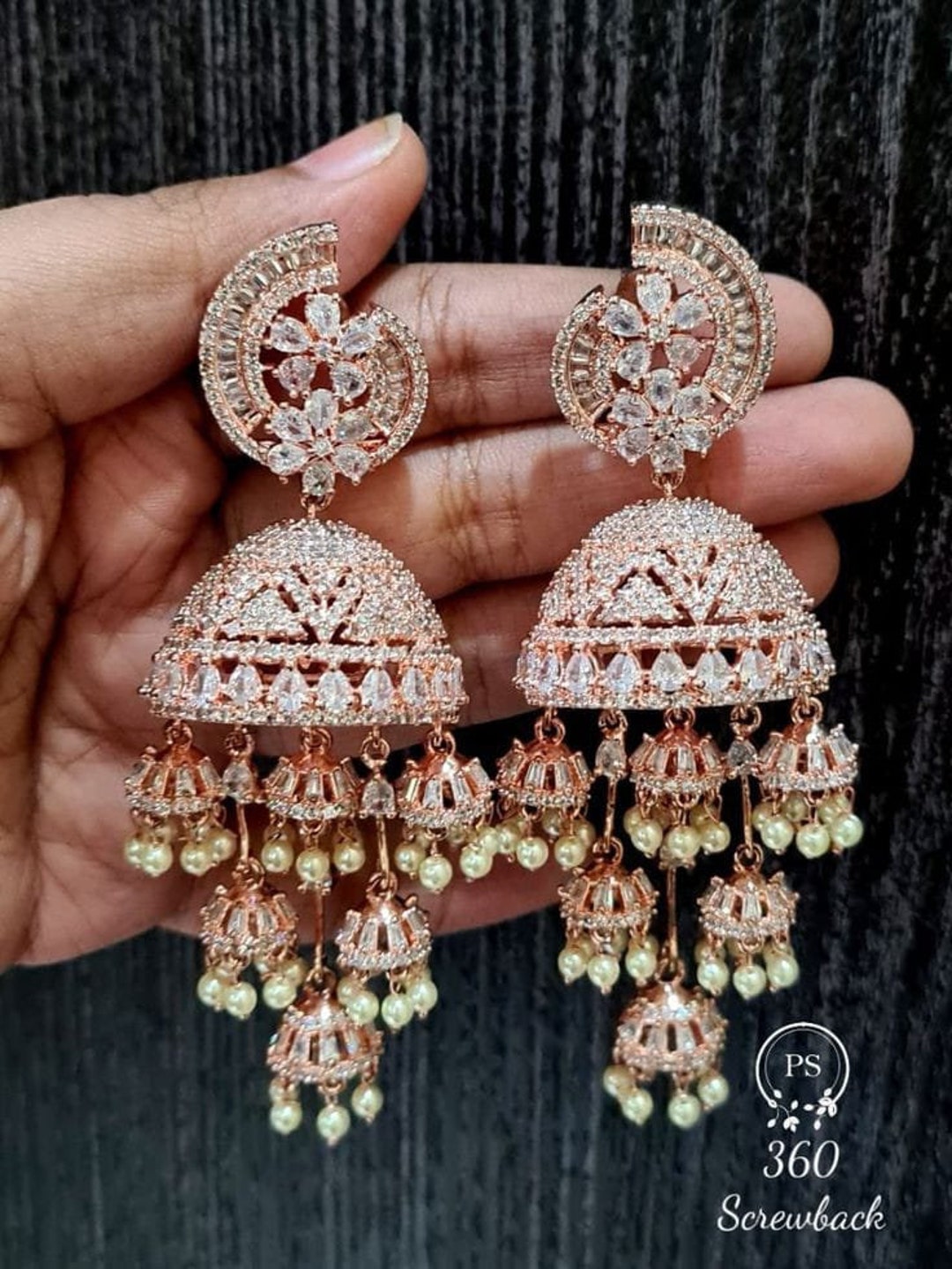 Beautiful Chandelier Earrings CZ Diamond/ Indian Wedding/ CZ Earrings