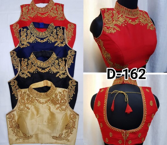 New Designer Blue Net Embroidered Readymade Choli Stitched Top Saree Wedding Party Wear Blouse Marriage Tunic Sari for Women