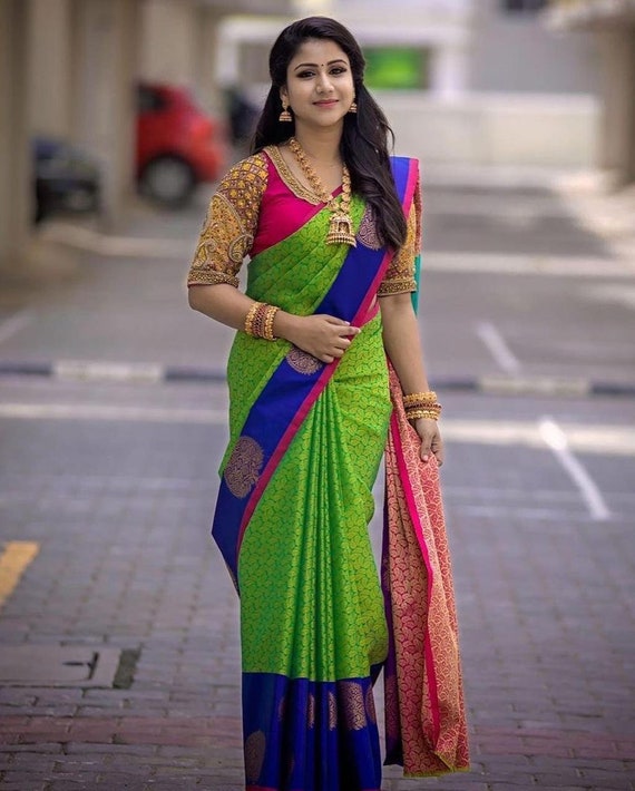 Banarasi Kora Muslin Saree Blouse With Contrast Border for - Etsy