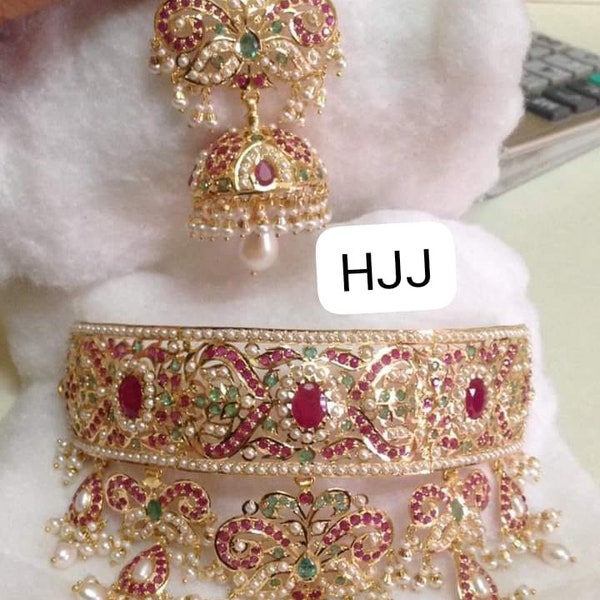 Hyderabadi choker set statement Jewelry hyderabadi earrings jadau Adaa Jewels sabyasachi For Indian Pakistani Wedding Pakistani jewelry