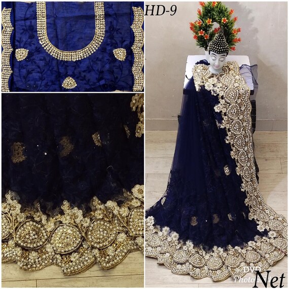 heavy pearl work net saree