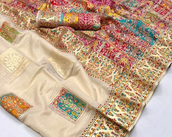 Modal cachemire doux Banarasi tissé à la main SAREE avec chemisier surpiqué | Sari indien chemisier sari