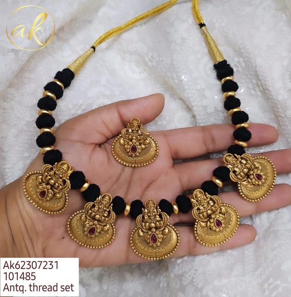 Black Thread Necklace Indian Mangalsutra Earrings Jewelry Set
