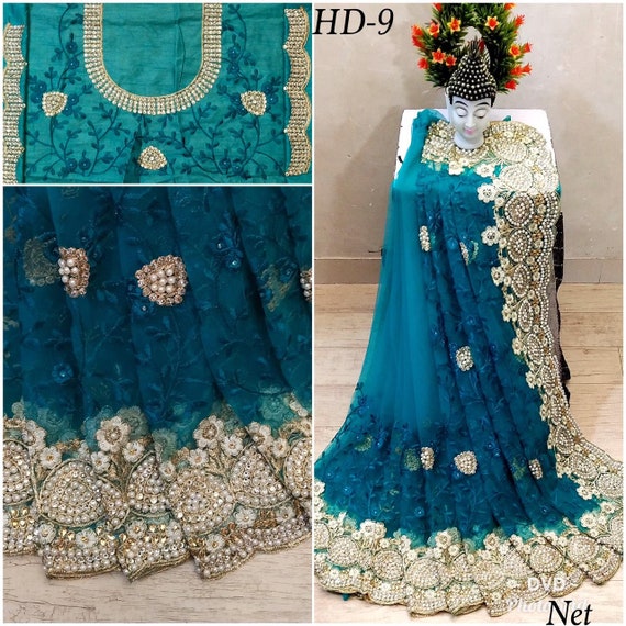 heavy pearl work saree