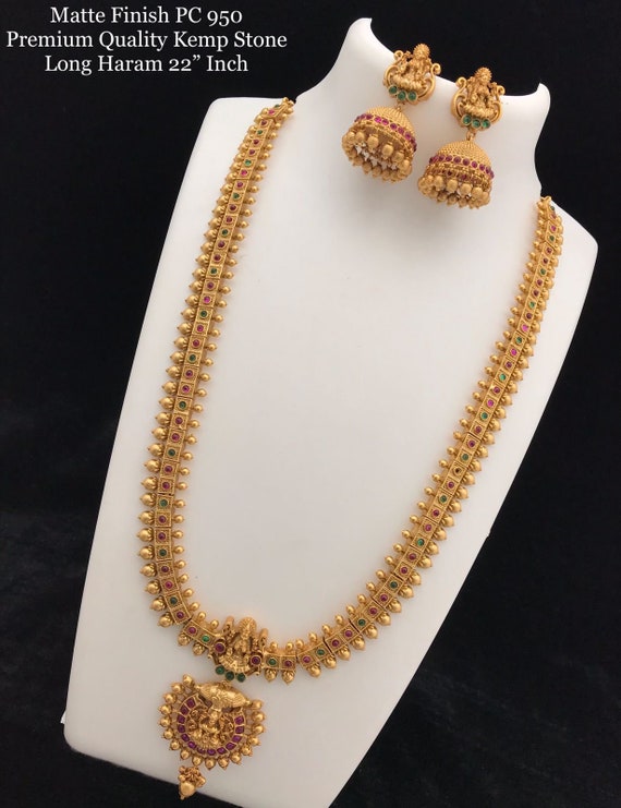 Kempu Indian Gold Long Necklace Haram 