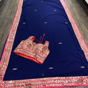 Orchid Two-Tone Shimmer Georgette Saree with Fall & Pico Designer Fully Stitched Blouse
