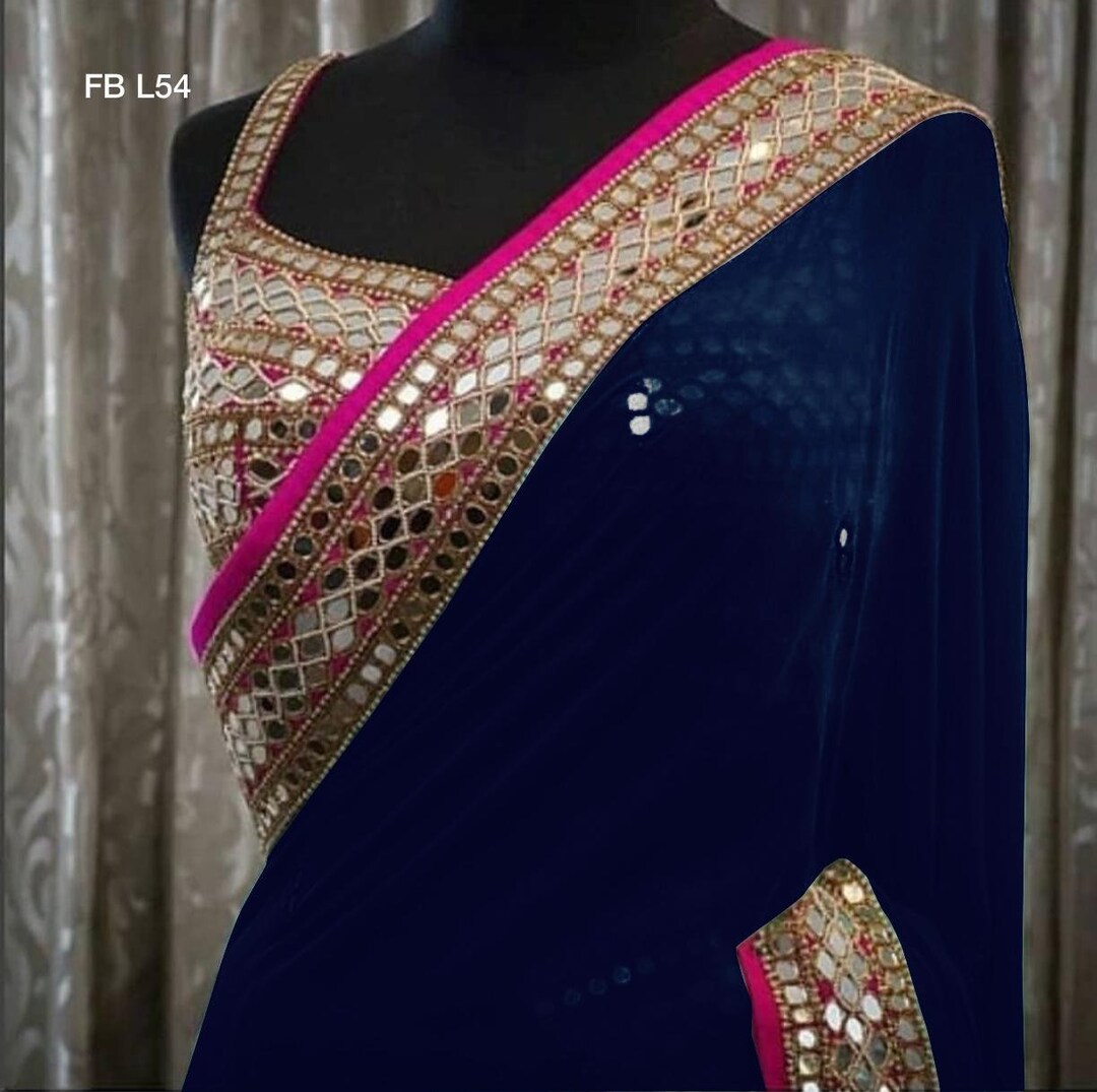 Coral Two-Tone Shimmer Georgette Saree with Fall & Pico Designer Fully Stitched Blouse main image 1