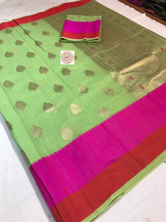 Soft Linen Weaving With Banaras Weaves Pattern Along With Etsy