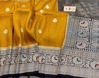 Beau sari traditionnel en soie douce katan Banarasi avec chemisier | Sari avec chemisier surpiqué | Sari indien | Chemisier sari vert de créateur