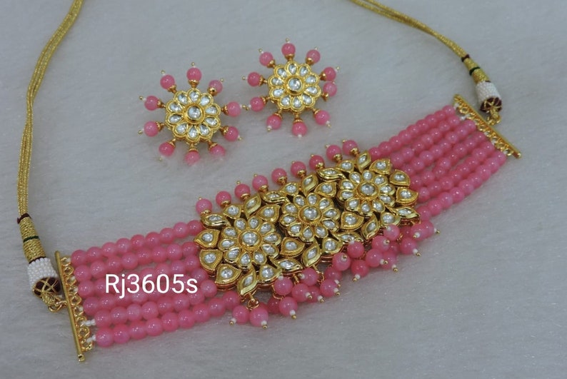 indian Jewelery,wedding ethnic jewellery Kundan Pearl Choker Earrings Set Wedding Bridal Jewellery Gift For Her