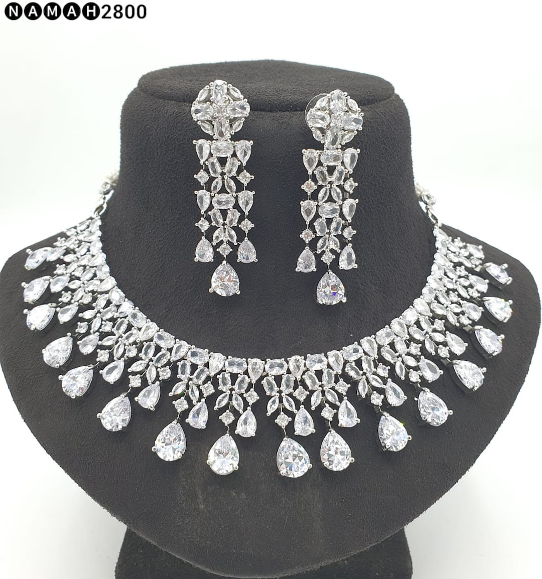 American DIAMOND Choker NECKLACE Set With Earring Combo Cz Etsy