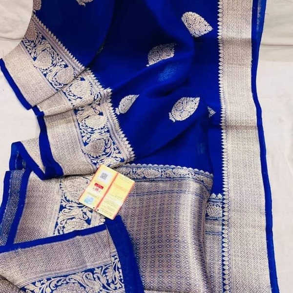 Royal Blue Banarasi kora organza soft silk saree with blouse | Saree with stitched blouse | Indian saree | Designer Wedding saree blouse