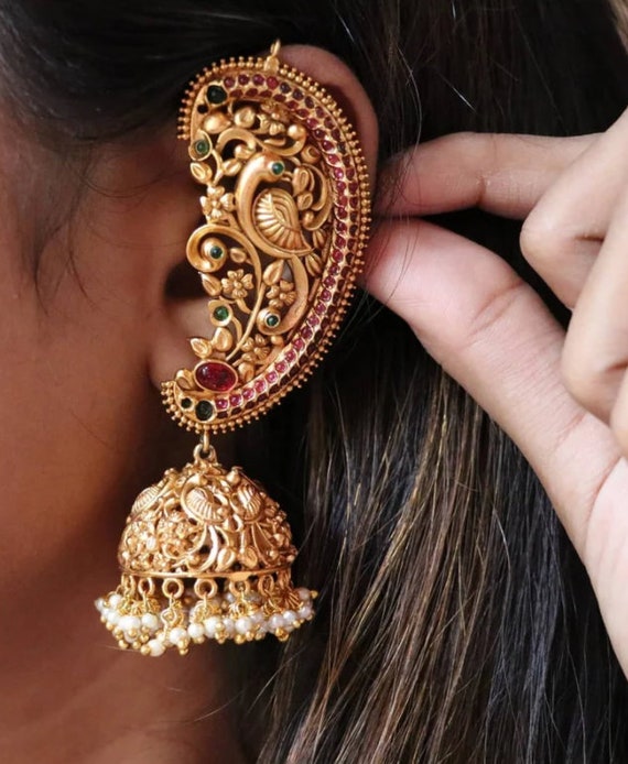 Southindian Temple Gold Plated Earrings, Indian Jhumka, Indian Earrings,  Golden Indian Earrings,women South Earring Set, Bridal Kemp Jhumkas - Etsy