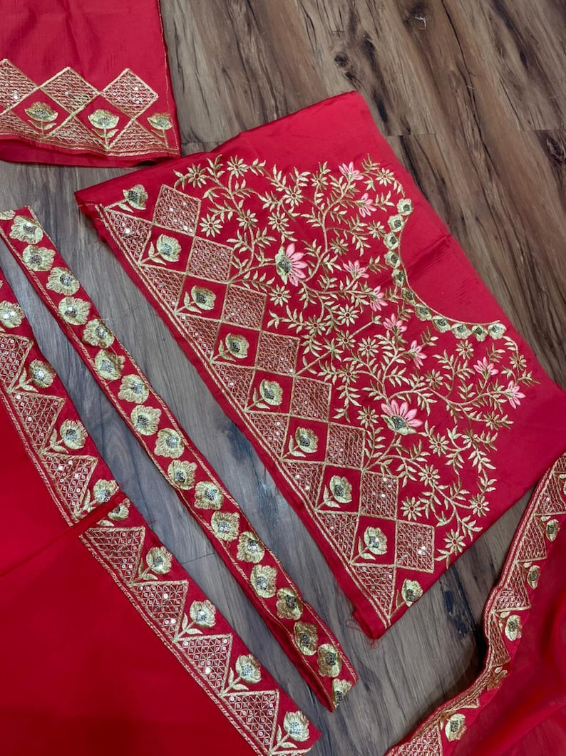 Red Crop Top With Dhoti Pants And Attached Dupatta Red Indian dress For Women Dhoti Pant for her image 7