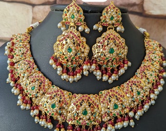 Hyderabadi choker set statement Jewelry hyderabadi earrings jadau Adaa Jewels sabyasachi For Indian Pakistani Wedding Pakistani jewelry