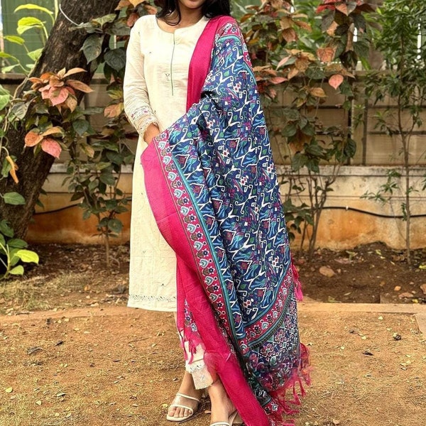 3 Pcs Cotton Kurti with Khadi Silk Dupatta and Pant | White Kurti for women | Indian Kurti Set for Her