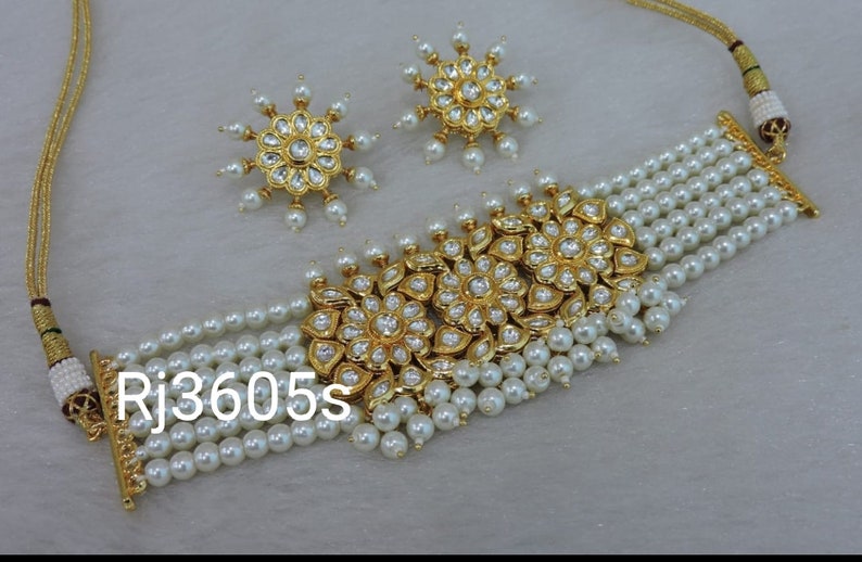 indian Jewelery,wedding ethnic jewellery Kundan Pearl Choker Earrings Set Wedding Bridal Jewellery Gift For Her