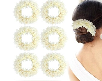 6pcs Scented Mogra Hair Accessories Artificial Gajra Flower Scrunchies for Bun Juda Wedding Jewellery Reusable Fragrance and Elegance