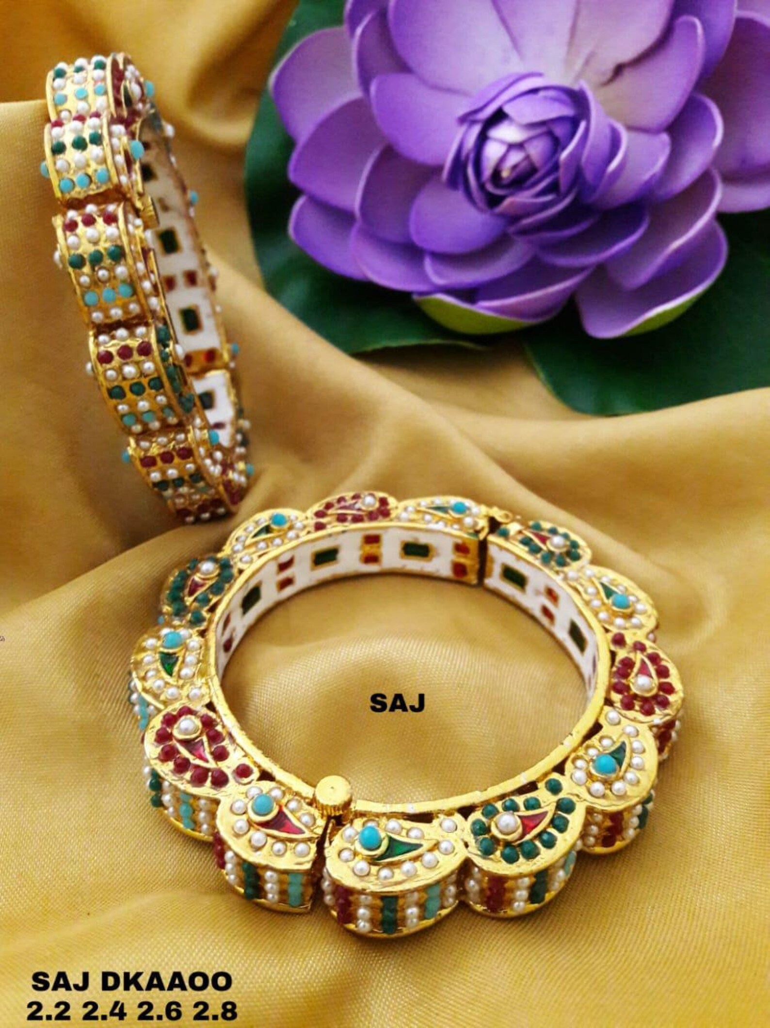 Traditional Pearl Indian Bangles Ethnic Kundan Kada Bangles Etsy