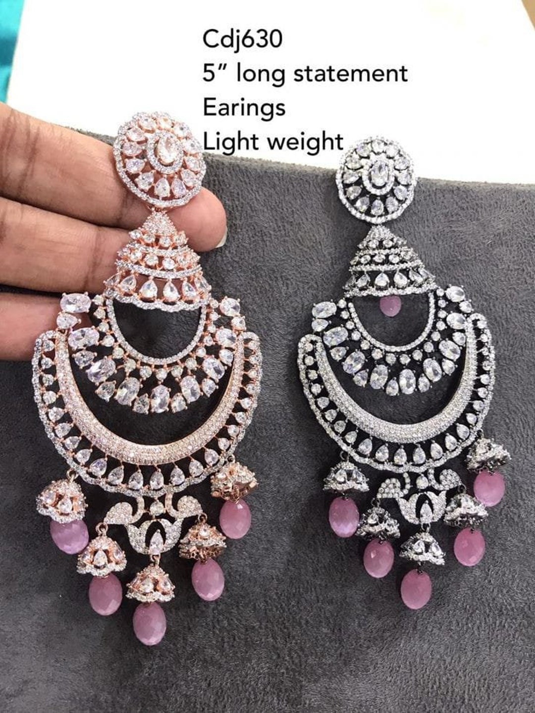 Beautiful Chandelier Earrings CZ Diamond/ Indian Wedding/ CZ Earrings