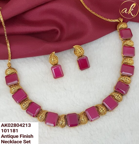 Kempu Necklace Traditional Golden Kempu 