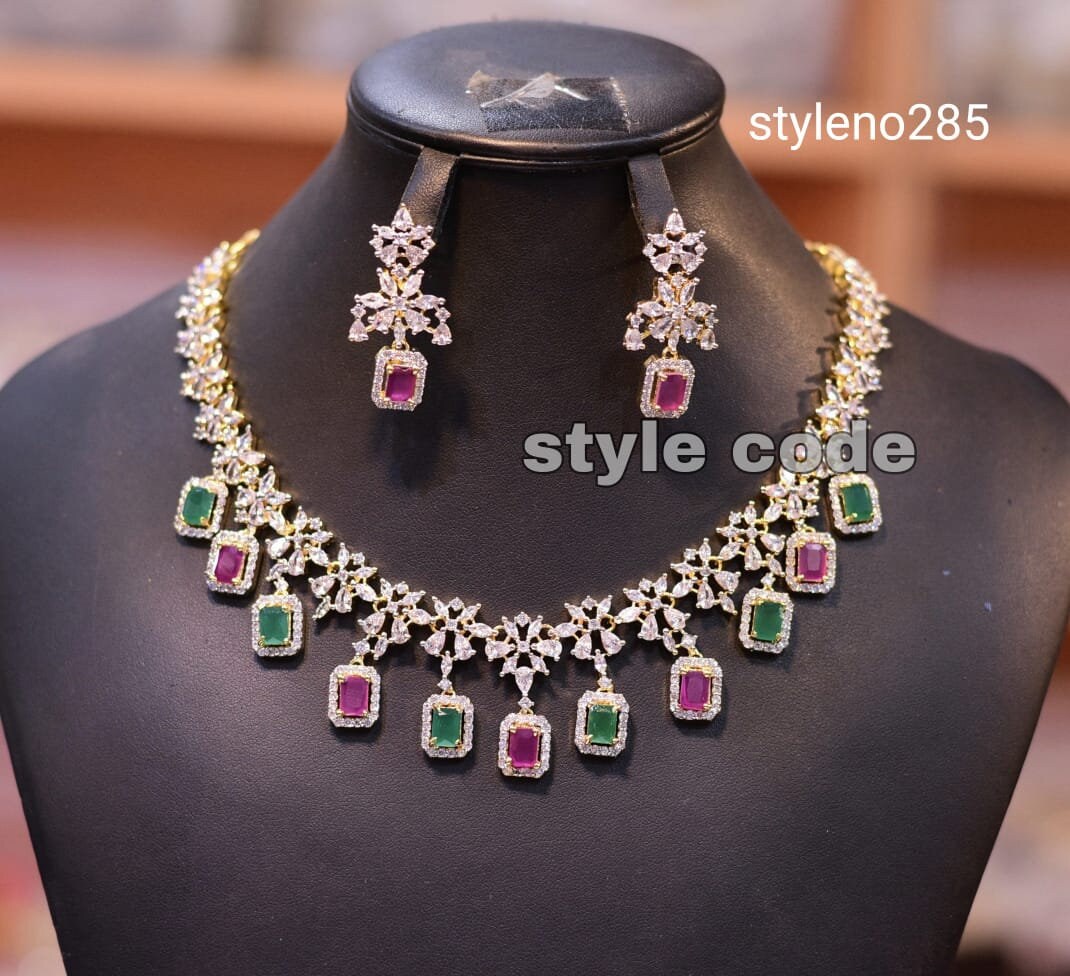 Indian Jewelry CZ Wedding Necklace Set 