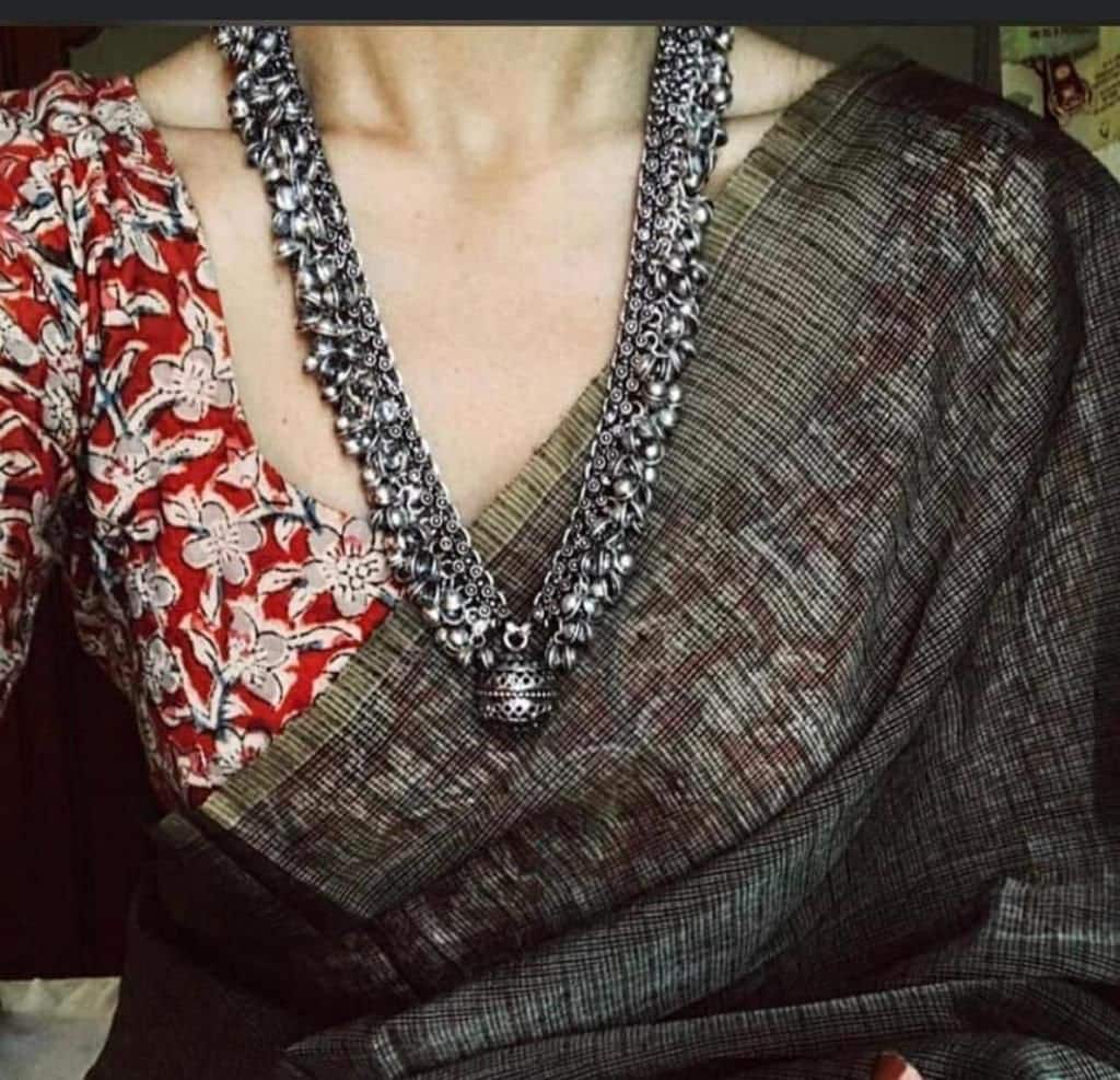 Silver Black Polish Oxidised Necklace With Earring Oxidized